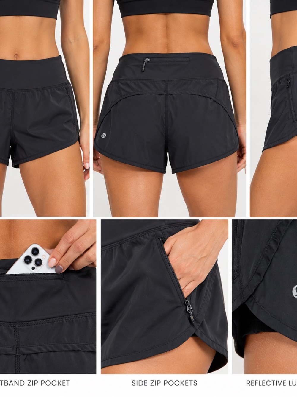 Lululemon Black Running Shorts Zip Pocket Athletic Workout Shorts - Size 4